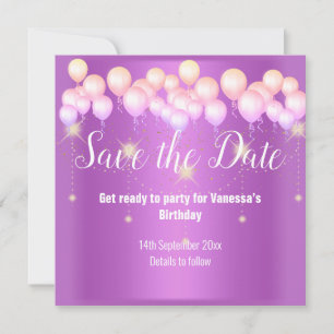 PINK LILA BALLOON SAVE THE DATE ANKÜNDIGUNG