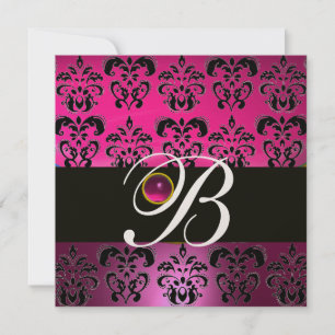 PINK LILA BLACK DAMASK MONOGRAM Amethyst Fuchsia Einladung