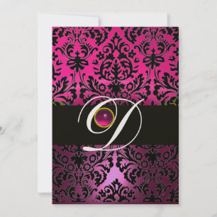 PINK LILA BLACK DAMASK MONOGRAM Amethyst Fuchsia Einladung