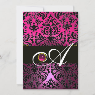 PINK LILA BLACK DAMASK MONOGRAM Amethyst Fuchsia Einladung