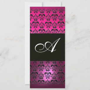 PINK LILA BLACK DAMASK MONOGRAMM, fuchsienweiß Einladung