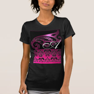 PINK LILA BLACK DAMASK-MONOGRAMM, weiß, fuchsia T-Shirt