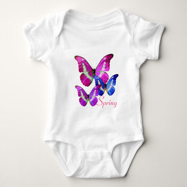 PINK LILA BLAU SPRING BUTTERFLIS BABY STRAMPLER (Vorderseite)