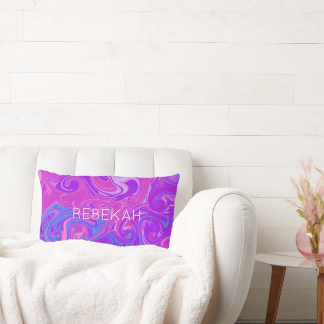 Pink Lila blauer Marmor Paint Swirl Art NAME Fun Lendenkissen (Liege)