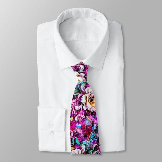 Pink Lila Blue Aquamarin White Garden Blume Fantas Krawatte (Gebunden)