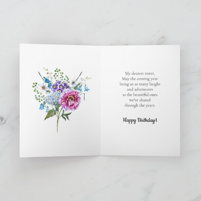 Pink Lila Blue Blumen Happy Birthday Sister Karte (Innenseite)
