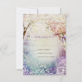 Pink Lila Blue Fairy Lights Boho Forest Wedding Einladung