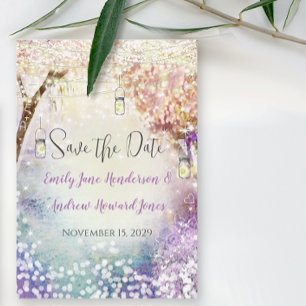 Pink Lila Blue Fairy Lights Boho Forest Wedding Save The Date