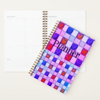 Pink lila Blue Gingham Herzplaner Planer