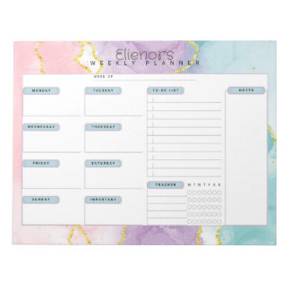 Pink Lila Blue Marble Personalize Weekly Planner Notizblock
