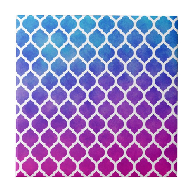 Pink Lila Blue Ombre Marokkanisches Gitter Fliese (Vorderseite)