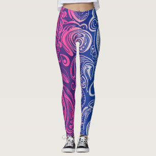 Pink Lila Blue Paisley Pattern Yoga Leggings