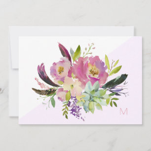 Pink Lila Boho Floral Monogramm Note Karte