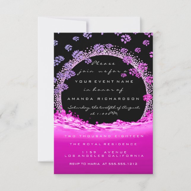 Pink Lila Bridal Sweet 16. Floral Initial Waves Einladung (Vorderseite)