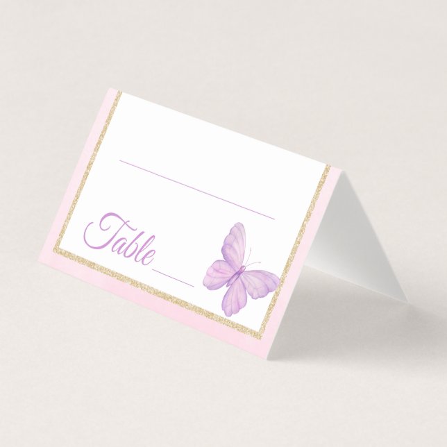 Pink Lila Butterfly Baby Dusche Tischnummer (Vorderseite)