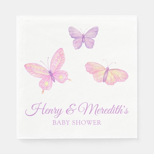 Pink Lila Butterfly Babydusche für Jungen oder Mäd Serviette (Vorderseite)