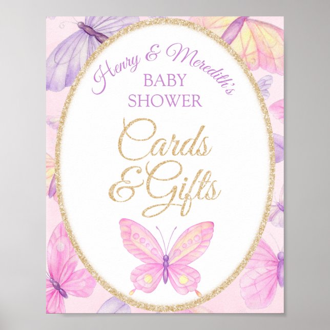 Pink Lila Butterfly Babyduschkarten und Geschenke Poster (Vorne)