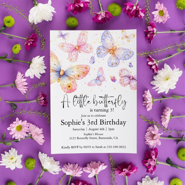 Pink Lila Butterfly Girl All Ages Geburtstag Einladung (Von Creator hochgeladen)