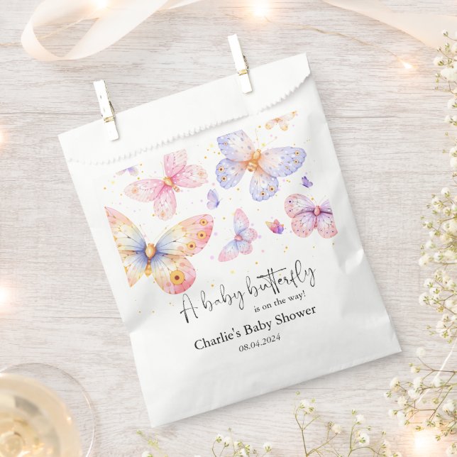 Pink Lila Butterfly Girl Babydusche Geschenktütchen (Ausgeschnitten)