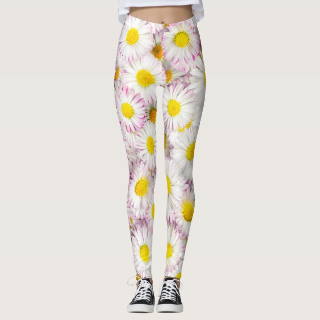 Pink Lila Daisy Blume Pattern Leggings (Vorderseite)