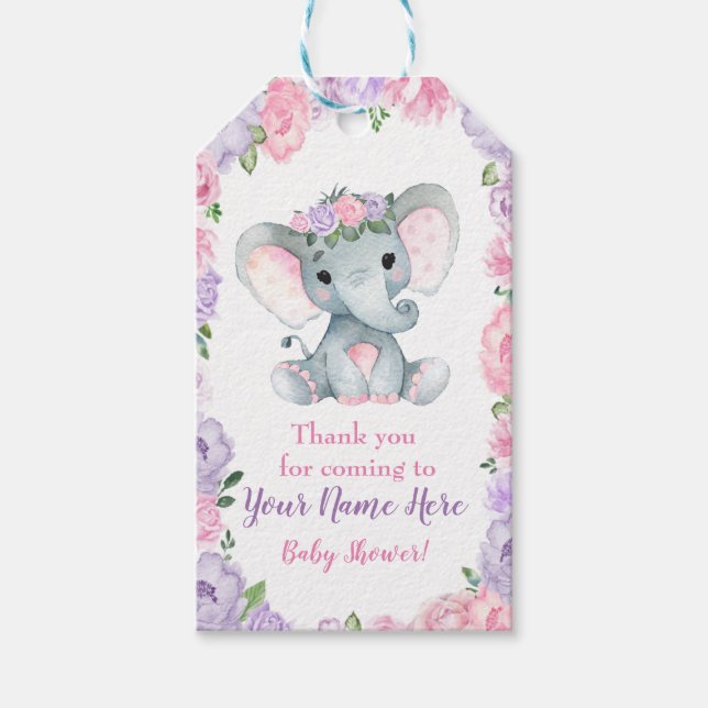 Pink Lila Elephant Danke, dass du auf der Rustikal Geschenkanhänger (Vorderseite)
