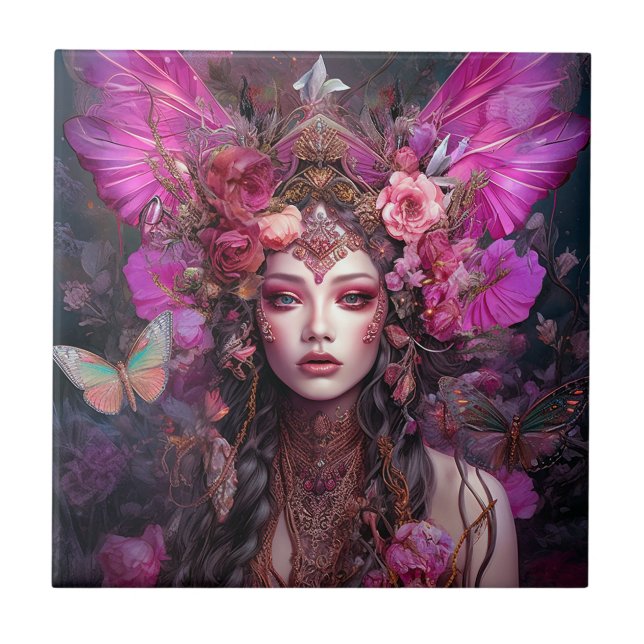 Pink Lila Fairy Queen Fantasy Art Fliese (Vorderseite)