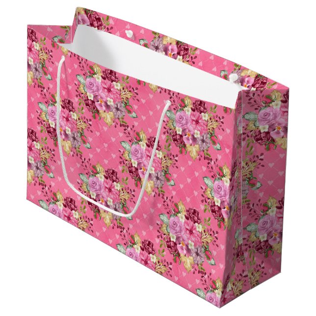 PINK & LILA FALL AUTUMN BLUME GROßE GESCHENKTÜTE (Vorderseite Schrägansicht)