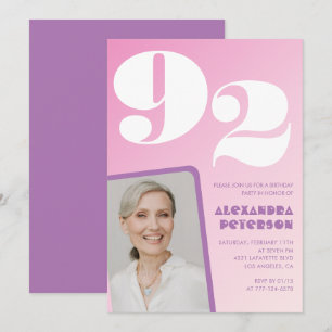 Pink-lila Farbverlauf Foto 92. Geburtstag Einladung