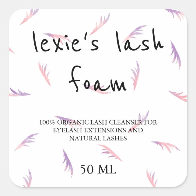 Pink Lila Feathery Lashes Lashes Lashes Lash Produ Quadratischer Aufkleber (Vorderseite)