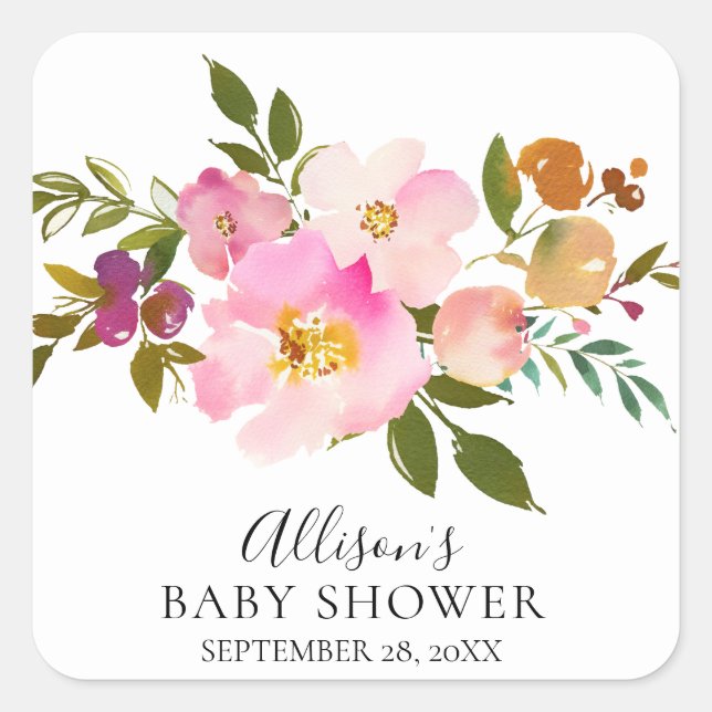 Pink & Lila Floral Baby Dusche Umschlag Aufkleber (Vorderseite)