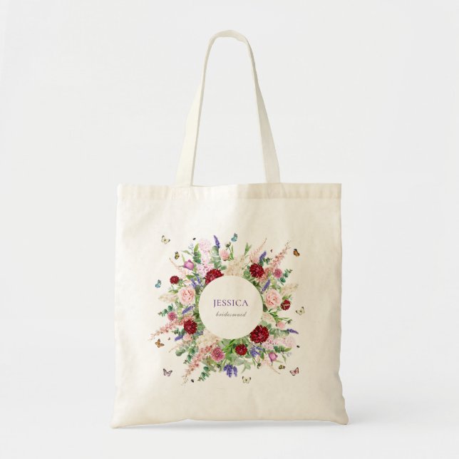 Pink Lila Floral & Butterfisch Bridesmaid Tragetasche (Vorne)