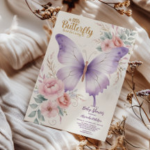 Pink Lila Floral Butterfly Girl Babydusche