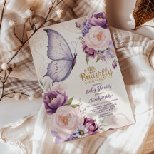 Pink Lila Floral Butterfly Girl Babydusche