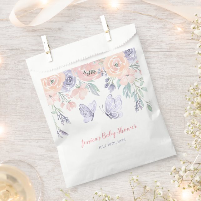 Pink Lila Floral Butterfly Girl Babydusche Geschenktütchen (Ausgeschnitten)