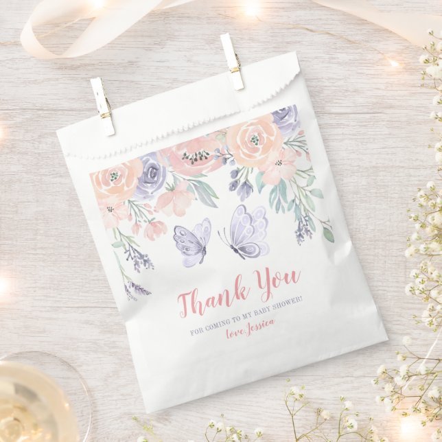 Pink Lila Floral Butterfly Girl Babydusche Geschenktütchen (Ausgeschnitten)