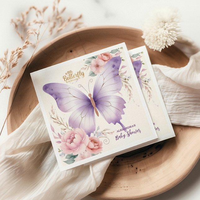 Pink Lila Floral Butterfly Girl Babydusche Serviette (Von Creator hochgeladen)