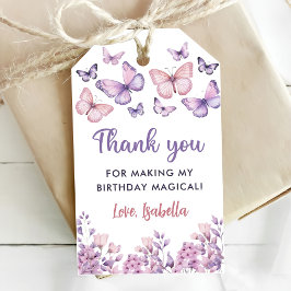 Pink Lila Floral Butterfly Girl Geburtstag Geschenkanhänger