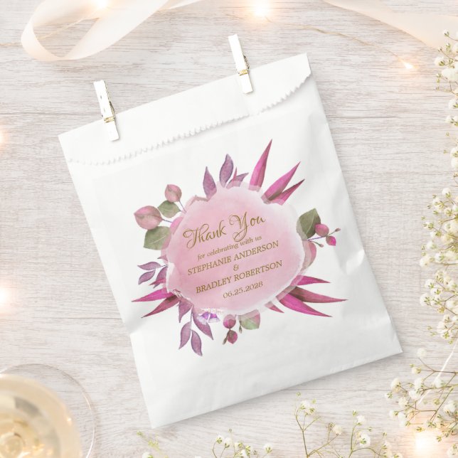 Pink Lila Floral Elegant Danke Hochzeit Geschenktütchen (Ausgeschnitten)