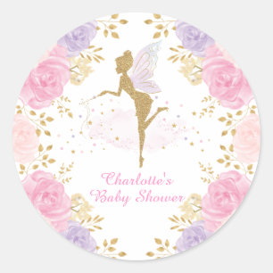 Pink Lila Floral Fee Geburtstag Baby Girl Dusche Runder Aufkleber