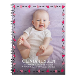 Pink Lila Floral Watercolor BabyGeburtsstatistiken Notizblock