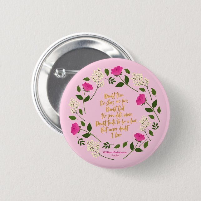 Pink Lila Floral William Shakespeare Button (Vorne & Hinten)