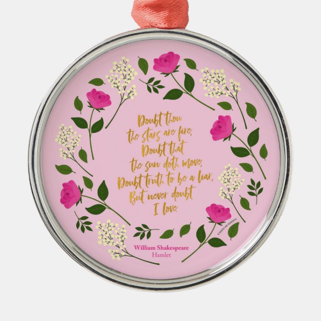 Pink Lila Floral William Shakespeare Ornament Aus Metall (Vorne)