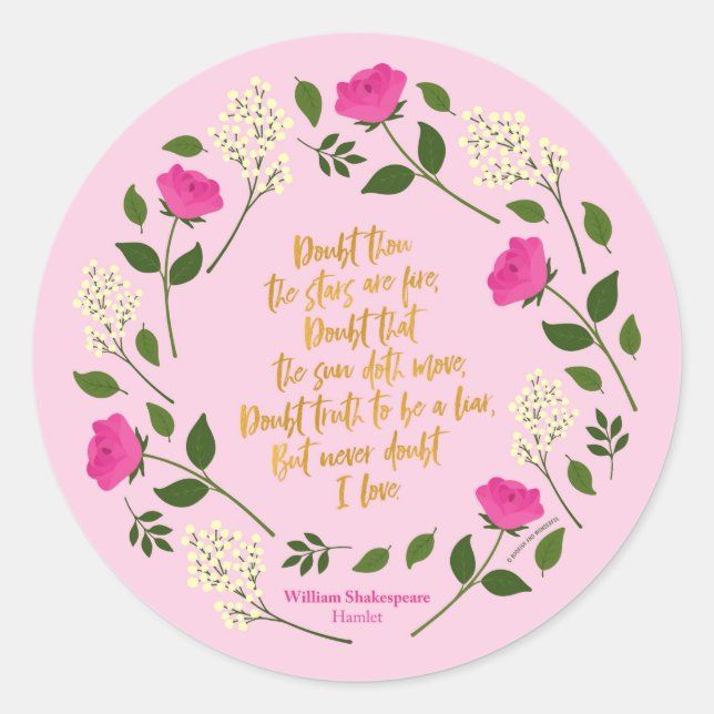 Pink Lila Floral William Shakespeare Runder Aufkleber (Vorderseite)