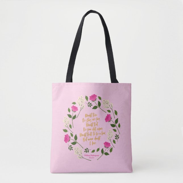 Pink Lila Floral William Shakespeare Tasche (Vorderseite)