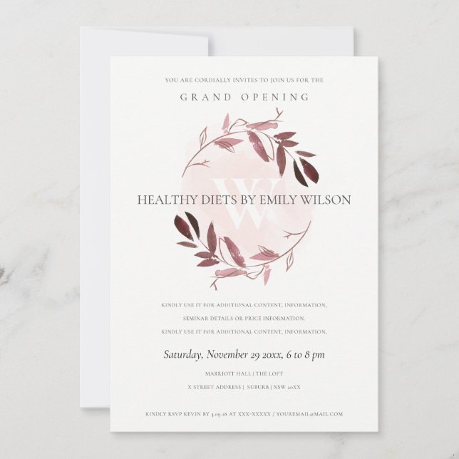 PINK LILA FOLIAGE WREATH GRAND ÖFFNUNG EINLADUNG (Vorderseite)