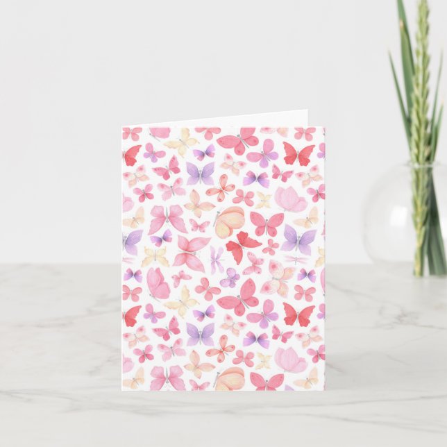 Pink Lila Gelbe Schmetterlinge Danke gefaltet (Vorderseite)