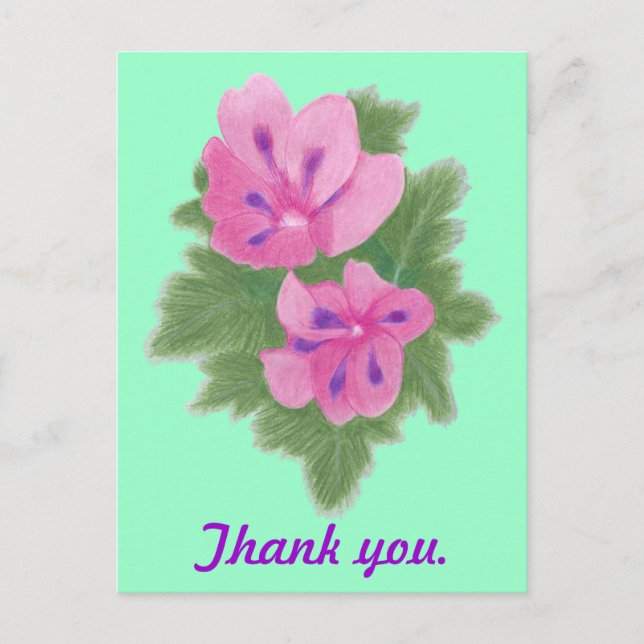 Pink Lila Geranium Danke Postkarten (Vorderseite)