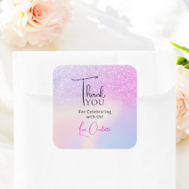Pink Lila Glitzer Brautparty Gefallen Vielen Dank Quadratischer Aufkleber