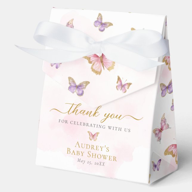 Pink Lila Gold Butterfly Girl Dusche Geschenkschachtel (Vorderseite)