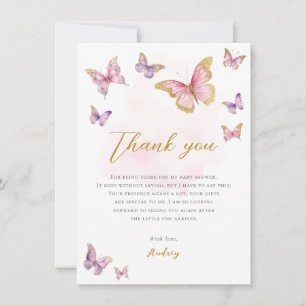 Pink Lila Gold Kleine Butterfly Girl Babydusche Dankeskarte